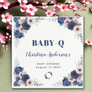 Blue Baby-Q Floral Rose Pastel BBQ Baby Shower Napkin