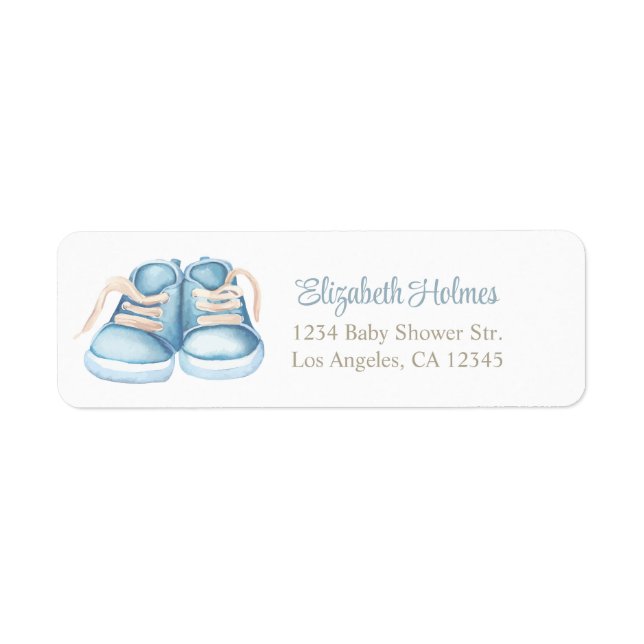 Blue Baby Shoes Baby Shower Address Label. (Front)