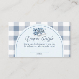 Blue Baby Shoes Gingham Baby Shower Diaper Raffle Enclosure Card