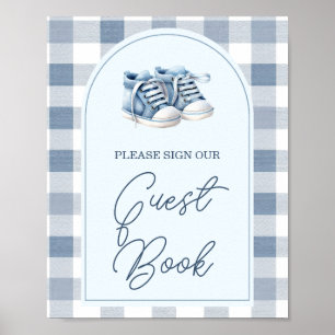 Blue Baby Shoes Gingham Baby Shower Guest Book