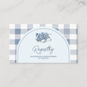 Blue Baby Shoes Gingham Boy Baby Shower Registry Enclosure Card