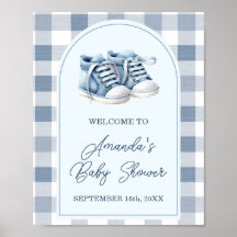 Blue Baby Shoes Gingham Boy Baby Shower Welcome