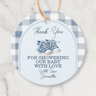 Blue Baby Shoes Gingham Boy Booties Baby Shower Favour Tags