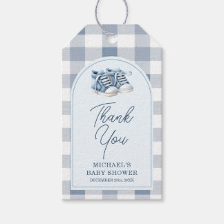 Blue Baby Shoes Gingham Boy Booties Baby Shower Gift Tags