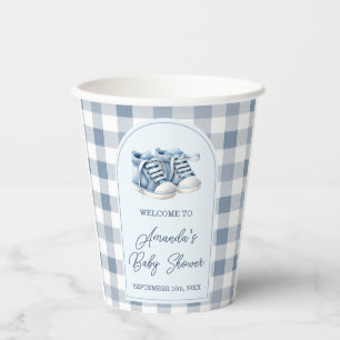 Blue Baby Shoes Gingham Boy Booties Baby Shower Paper Cups