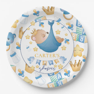 Blue Baby Shower Baby Boy Bear Paper Plate