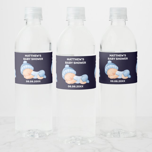 Blue Baby Shower, Baby Boy Shower Water Bottle Label (Bottles)