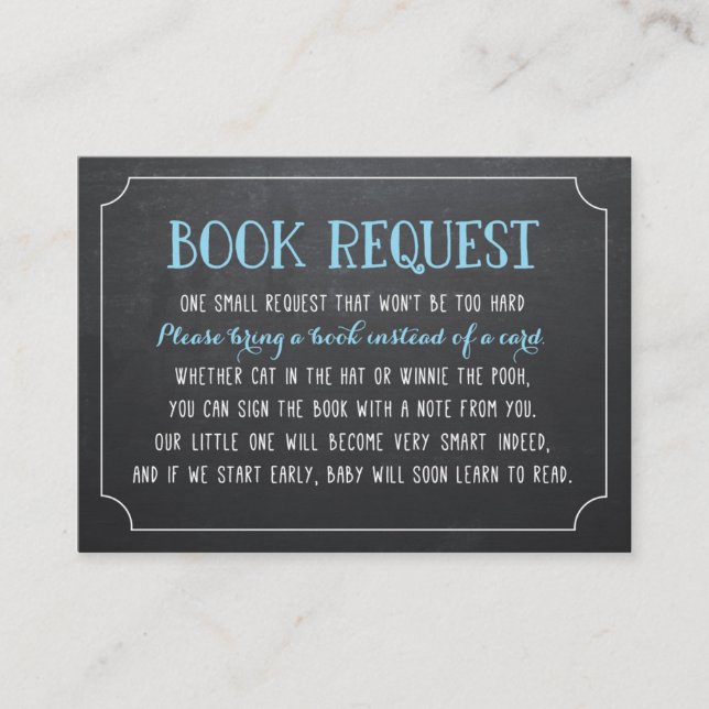 Blue Baby Shower Book Request, Bring a Book Enclosure Card (Front)