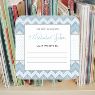 Blue baby shower bookplate sticker