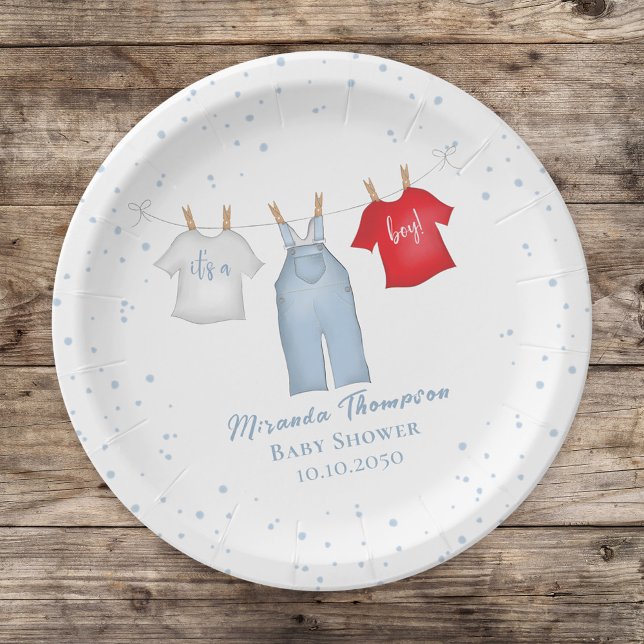 Blue Baby Shower Clothesline Cute Paper Plate (Creator Uploaded)