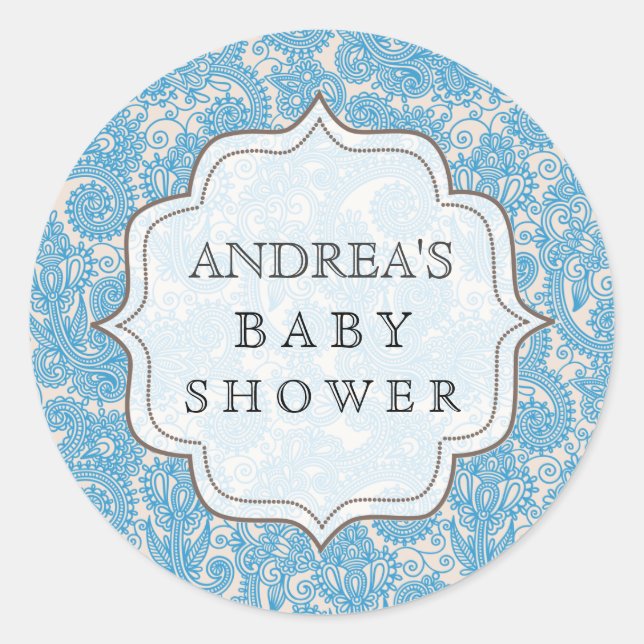 Blue Baby Shower Dessert Table Tag Label Sticker (Front)