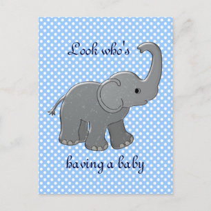 blue baby shower elephant announcement postcard