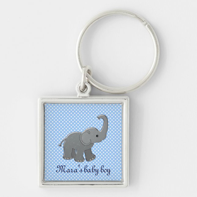 blue baby shower elephant key ring (Front)