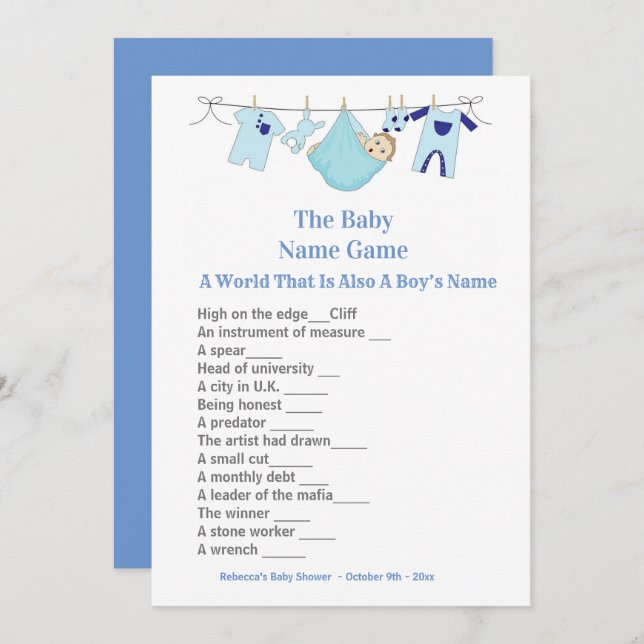 Blue Baby Shower Guessing Game Invitation (Front/Back)