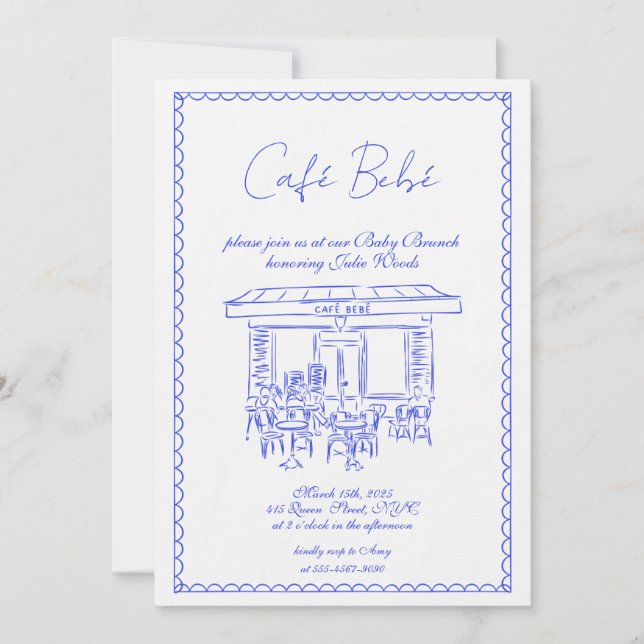Blue Baby Shower Invitation | Brunch Invitation (Front)