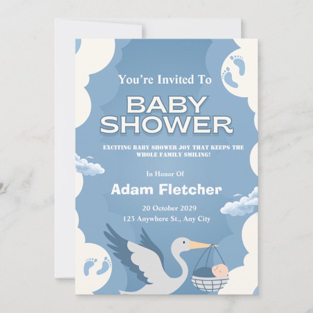 Blue Baby Shower Invitation for Boys (Front)
