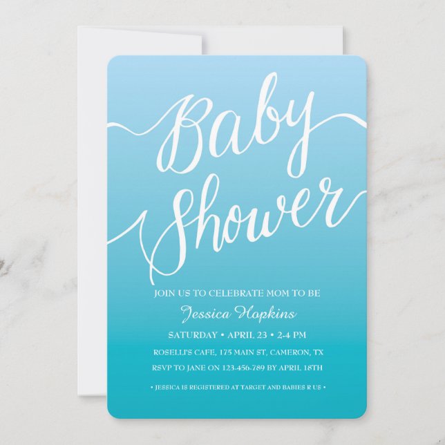 Blue Baby Shower invitation | Handwritten script (Front)