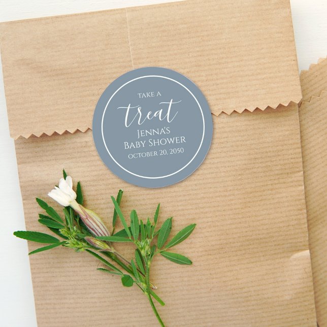  Blue Baby Shower Minimalist Calligraphy Script Classic Round Sticker (Creator Uploaded)