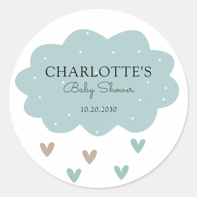 Blue Baby Shower Rain Cloud Sticker (Front)
