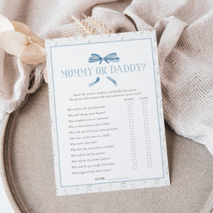 Blue Baby Shower Spring Floral Bow Game Card