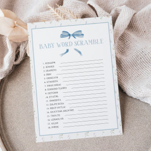 Blue Baby Shower Spring Floral Word Scramble Card