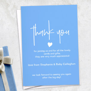 Blue baby shower thank you card with tiny heart