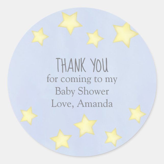 Blue Baby Shower Thank You Yellow Stars Simple Classic Round Sticker (Front)