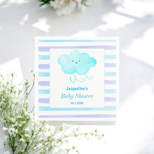 Blue Baby Shower Watercolor Stripes Paper Napkin