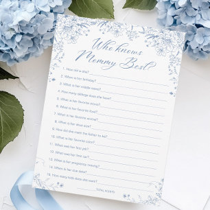 Blue Baby Shower Who Knows Mummy Best Game Card