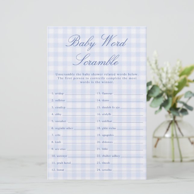 Blue Baby Shower Word Scramble (Standing Front)