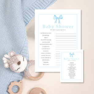 Blue Baby Shower Word Scramble Answer Sheet-Print Custom Letterhead