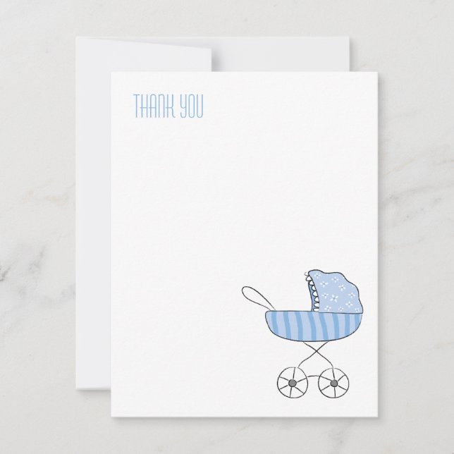 Blue Baby Stroller | Flat Thank You Note Cards (Front)