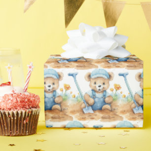 Blue Baby Toddler Teddy Bear Gift Wrapping Paper