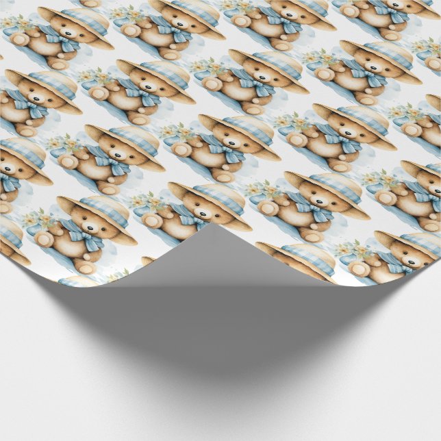 Blue Baby Toddler Teddy Bear Gift Wrapping Paper (Corner)