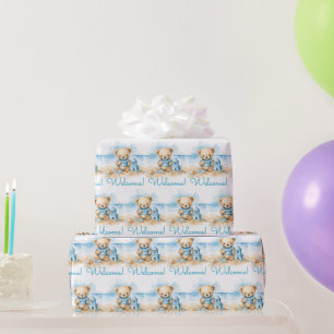 Blue Baby Toddler Teddy Bear Gift Wrapping Paper