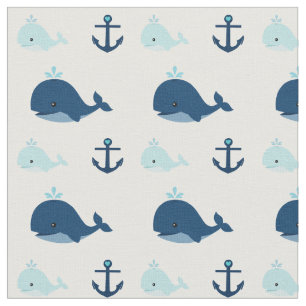 Blue Baby Whales and Anchors Fabric