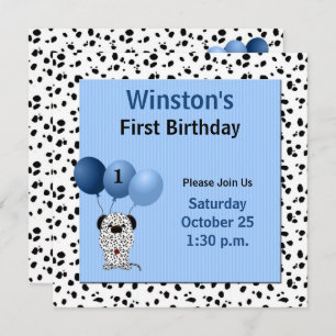Blue Baby's 1st Birthday Party Dalmatian Theme Invitation