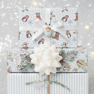 Blue Babys First Christmas Winter Pyjamas Wrapping Paper Sheet