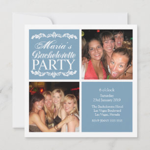Blue Bachelorette Bridal Party Photo Cards
