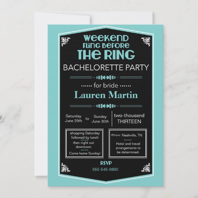 Blue Bachelorette Shower Invitation (Front)