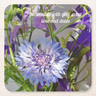 Blue Bachelor's Button Square Paper Coaster