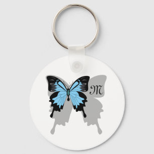 Blue Backed Butterfly Shadow Monogram Key Ring