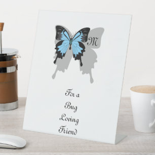 Blue Backed Butterfly Shadow Monogram Pedestal Sign