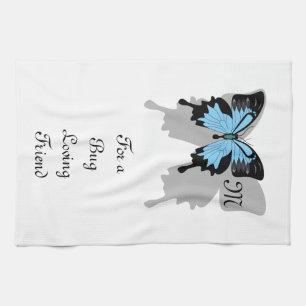 Blue Backed Butterfly Shadow Monogram Tea Towel