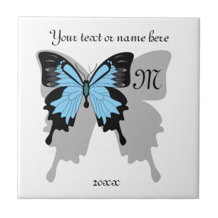 Blue Backed Butterfly Shadow Monogram Tile