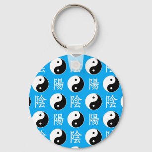 Blue Background Chinese Yinyang Pattern Key Ring
