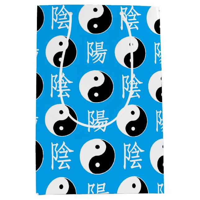 Blue Background Chinese Yinyang Pattern Medium Gift Bag (Front)