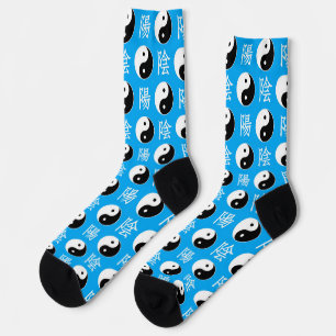 Blue Background Chinese Yinyang Pattern Socks