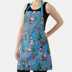 Blue Background Christmas Decorative Pattern Apron