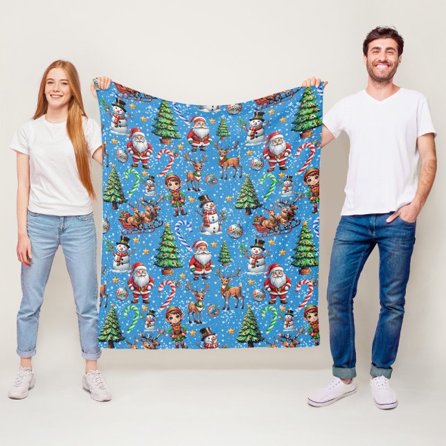 Blue Background Christmas Decorative Pattern Fleece Blanket (Creator Uploaded)